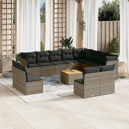 Set of garden sofas with 13 pieces of gray synthetic rattan cushions by , Garden sets - Ref: Foro24-3223932, Price: 758,40 €,...