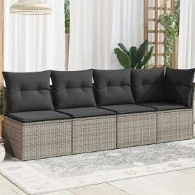 Garden sofa with cushions, 4 seats, synthetic gray rattan by , Outdoor sofas - Ref: Foro24-366115, Price: 224,78 €, Discount: %
