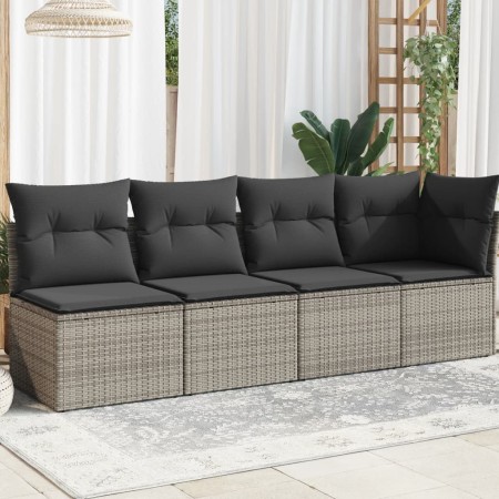 Garden sofa with cushions, 4 seats, synthetic gray rattan by , Outdoor sofas - Ref: Foro24-366115, Price: 228,34 €, Discount: %