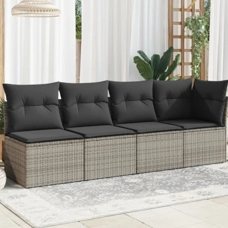 Garden sofa with cushions, 4 seats, synthetic gray rattan by , Outdoor sofas - Ref: Foro24-366115, Price: 224,78 €, Discount: %