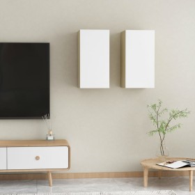 Mueble de TV 2 uds contrachapada blanco y roble 30,5x30x60 cm