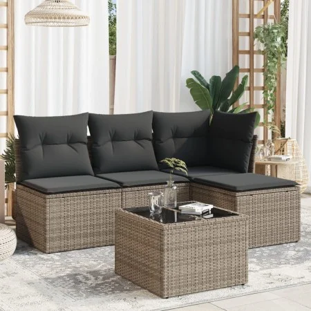 Gartensofa-Set mit 5-teiligen Kissen aus grauem synthetischem Rattan von , Gartensets - Ref: Foro24-3217510, Preis: 258,35 €,...