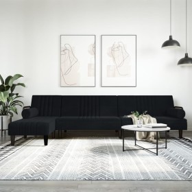 Sofá cama en forma de L terciopelo negro 260x140x70 cm de , Sofás - Ref: Foro24-3157245, Precio: 451,86 €, Descuento: %