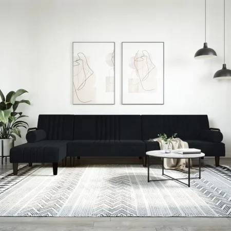 L-förmiges Schlafsofa aus schwarzem Samt 260x140x70 cm von , Sofas - Ref: Foro24-3157245, Preis: 425,46 €, Rabatt: %