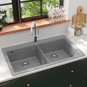 Built-in two-bowl gray granite sink by , Sinks - Ref: Foro24-141676, Price: 262,00 €, Discount: %