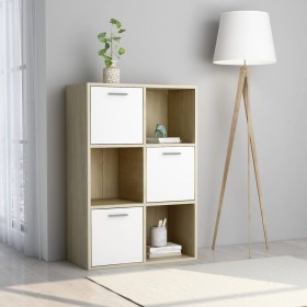 Mueble de TV madera contrachapada blanco y roble 60x29,5x90 cm