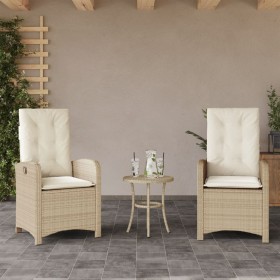 Sillones reclinables de jardín con cojines beige 2 uds ratán PE