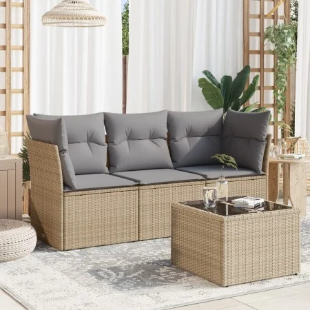 Gartensofa-Set mit Kissen, 4-teilig, beiges synthetisches Rattan von , Gartensets - Ref: Foro24-3249058, Preis: 254,23 €, Rab...