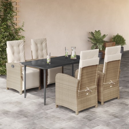 5-teiliges Garten-Essset mit beigen Kissen aus synthetischem Rattan von , Gartensets - Ref: Foro24-3212573, Preis: 666,20 €, ...