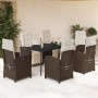 Set comedor de jardín 7 pzas con cojines ratán sintético marrón