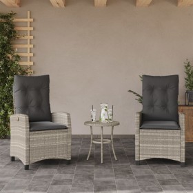 Sillones reclinables de jardín con cojines gris 2 uds ratán PE