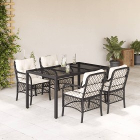 Set de muebles jardín 5 pzas con cojines ratán sintético negro