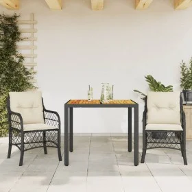 Table and chairs with cushions 3 pieces black synthetic rattan by , Garden sets - Ref: Foro24-3212036, Price: 343,79 €, Disco...