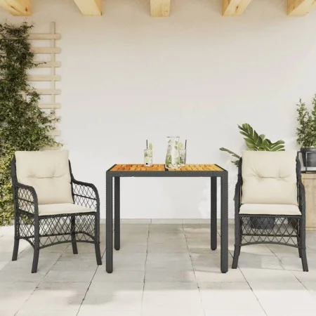 Table and chairs with cushions 3 pieces black synthetic rattan by , Garden sets - Ref: Foro24-3212036, Price: 343,79 €, Disco...