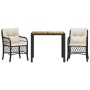 Tisch und Stühle mit Kissen, 3 Stück, schwarzes synthetisches Rattan von , Gartensets - Ref: Foro24-3212036, Preis: 297,27 €,...
