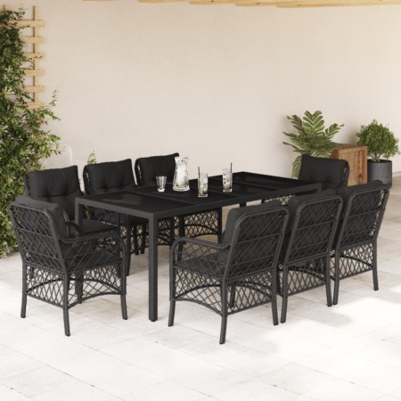 9-teiliges Garten-Essset und schwarze Kissen aus synthetischem Rattan von , Gartensets - Ref: Foro24-3212029, Preis: 849,37 €...