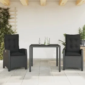 3-teilige Garten-Essgruppe mit schwarzen Kissen aus synthetischem Rattan von , Gartensets - Ref: Foro24-3212635, Preis: 372,6...