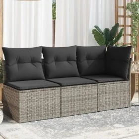 3-seater garden sofa with gray synthetic rattan cushions by , Outdoor sofas - Ref: Foro24-366138, Price: 182,55 €, Discount: %
