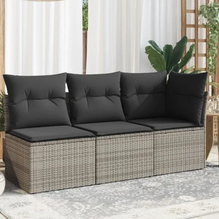 3-Sitzer-Gartensofa mit grauen synthetischen Rattankissen von , Outdoor-Sofas - Ref: Foro24-366138, Preis: 182,31 €, Rabatt: %
