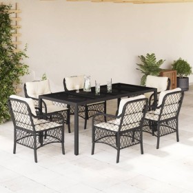 7-piece garden dining set and black synthetic rattan cushions by , Garden sets - Ref: Foro24-3212022, Price: 660,70 €, Discou...