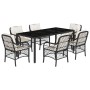 7-piece garden dining set and black synthetic rattan cushions by , Garden sets - Ref: Foro24-3212022, Price: 660,70 €, Discou...