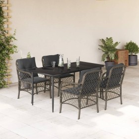 Set comedor de jardín 5 piezas con cojines ratán sintético gris de , Conjuntos de jardín - Ref: Foro24-3212127, Precio: 498,9...