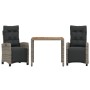 Set comedor de jardín 3 piezas con cojines ratán sintético gris