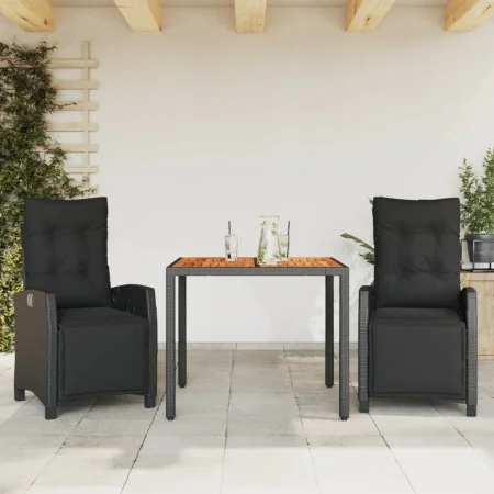 Set comedor de jardín 3 pzas con cojines ratán sintético negro de , Conjuntos de jardín - Ref: Foro24-3212906, Precio: 461,43...