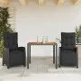 Set comedor de jardín 3 pzas con cojines ratán sintético negro de , Conjuntos de jardín - Ref: Foro24-3212906, Precio: 461,43...