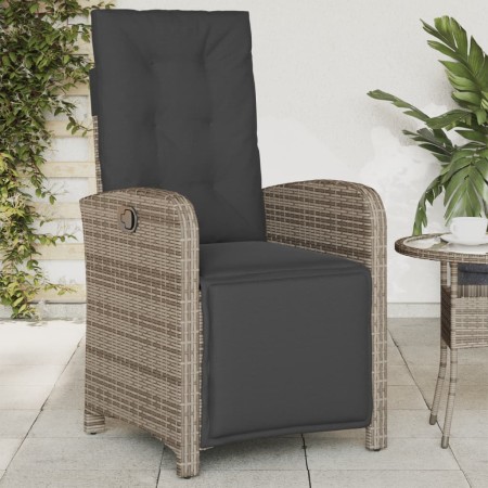 Sillón reclinable de jardín con reposapiés ratán sintético gris