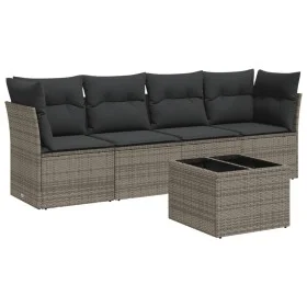 Gartensofa-Set mit Kissen, 5-teilig, graues synthetisches Rattan von , Gartensets - Ref: Foro24-3249079, Preis: 298,30 €, Rab...