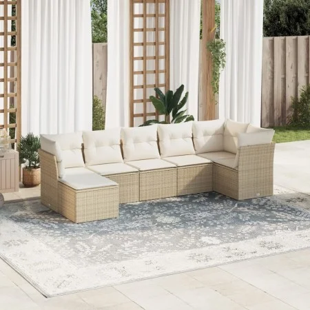 7-piece garden sofa set and beige synthetic rattan cushions by , Garden sets - Ref: Foro24-3249807, Price: 463,14 €, Discount: %