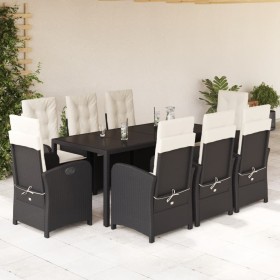 Set de comedor de jardín 9 pzas y cojines ratán sintético negro