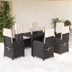 Set de comedor de jardín 7 pzas y cojines ratán sintético negro