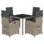 Set comedor de jardín 5 piezas con cojines ratán sintético gris