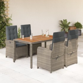 5-teiliges Garten-Essset mit grauen Kissen aus synthetischem Rattan von , Gartensets - Ref: Foro24-3212242, Preis: 570,06 €, ...