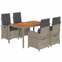 5-teiliges Garten-Essset mit grauen Kissen aus synthetischem Rattan von , Gartensets - Ref: Foro24-3212242, Preis: 570,06 €, ...