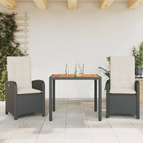 3-teilige Garten-Essgruppe mit schwarzen Kissen aus synthetischem Rattan von , Gartensets - Ref: Foro24-3212221, Preis: 339,3...