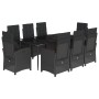 Set de comedor de jardín 9 pzas y cojines ratán sintético negro