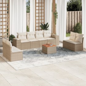 Set de sofás de jardín 9 pzas con cojines ratán sintético beige