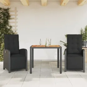 Table and chairs with cushions 3 pieces black synthetic rattan by , Garden sets - Ref: Foro24-3212474, Price: 392,71 €, Disco...