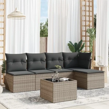 6-piece garden furniture set and gray synthetic rattan cushions by , Garden sets - Ref: Foro24-3249369, Price: 332,45 €, Disc...