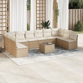 Set de sofás de jardín 11pzas con cojines ratán sintético beige