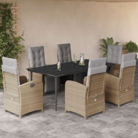 Set comedor de jardín 7 pzas con cojines ratán sintético beige