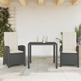 Set comedor de jardín 3 pzas con cojines ratán sintético negro