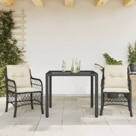 Table and chairs with cushions 3 pieces black synthetic rattan by , Garden sets - Ref: Foro24-3212018, Price: 294,21 €, Disco...
