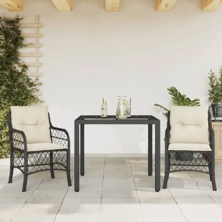 Table and chairs with cushions 3 pieces black synthetic rattan by , Garden sets - Ref: Foro24-3212018, Price: 294,21 €, Disco...