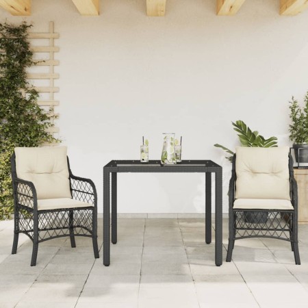 Tisch und Stühle mit Kissen, 3 Stück, schwarzes synthetisches Rattan von , Gartensets - Ref: Foro24-3212018, Preis: 272,75 €,...