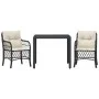 Table and chairs with cushions 3 pieces black synthetic rattan by , Garden sets - Ref: Foro24-3212018, Price: 294,21 €, Disco...
