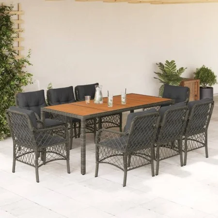 Set comedor jardín 9 pzas y cojines ratán sintético gris de , Conjuntos de jardín - Ref: Foro24-3212053, Precio: 934,82 €, De...